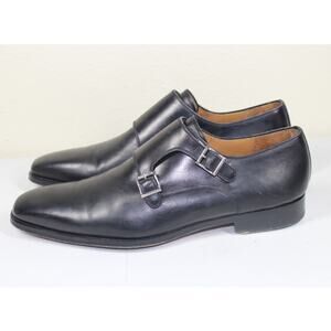 MAGNANNI Men's Black Leather Double Monks Size 10.5